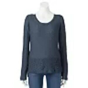 Women's Crochet Back Sweater High Low Size Large EUC